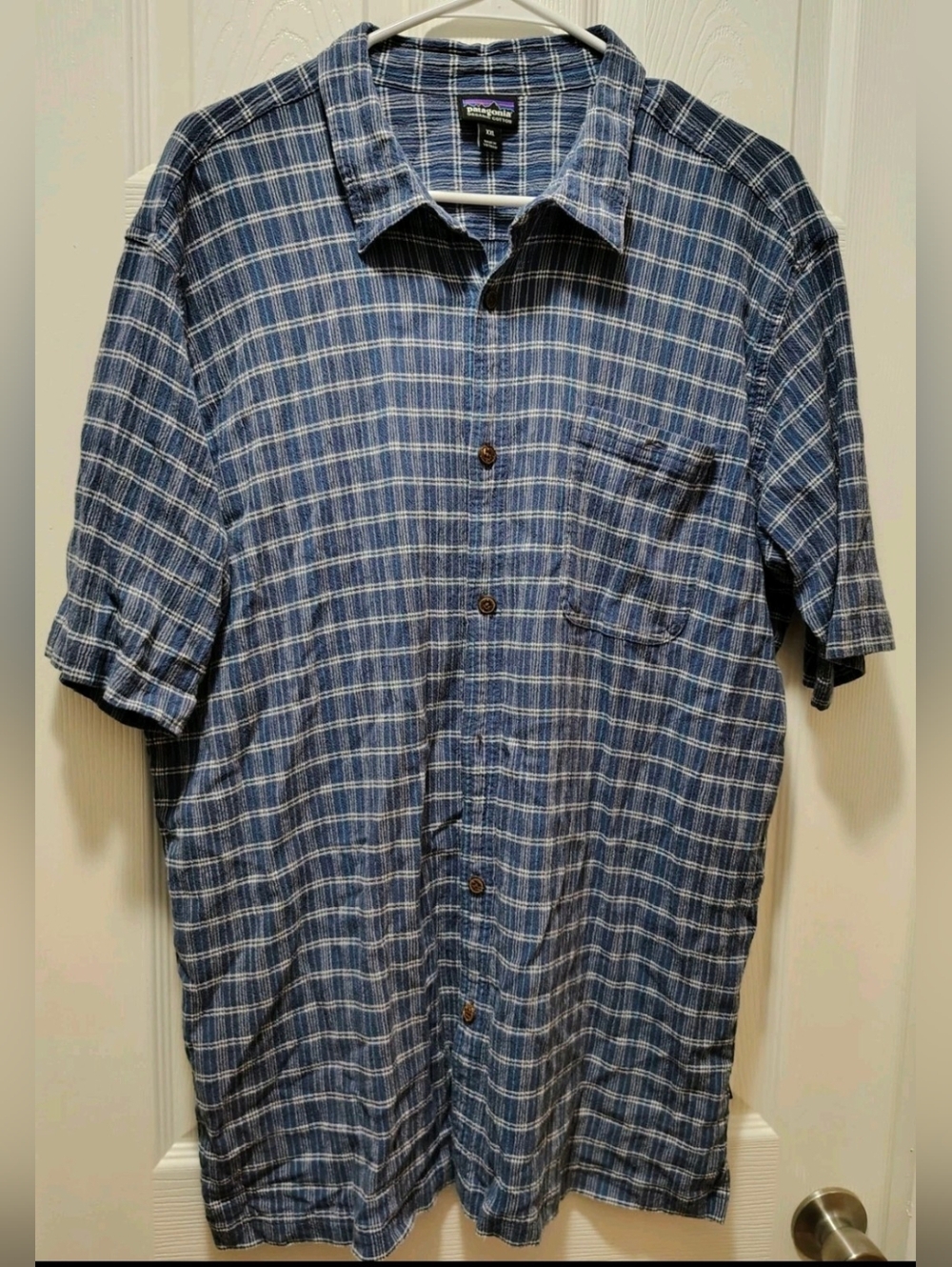 Patagonia Men’s Size 2XL Navy Blue Button Front Pocket Short Sleeve Shirt